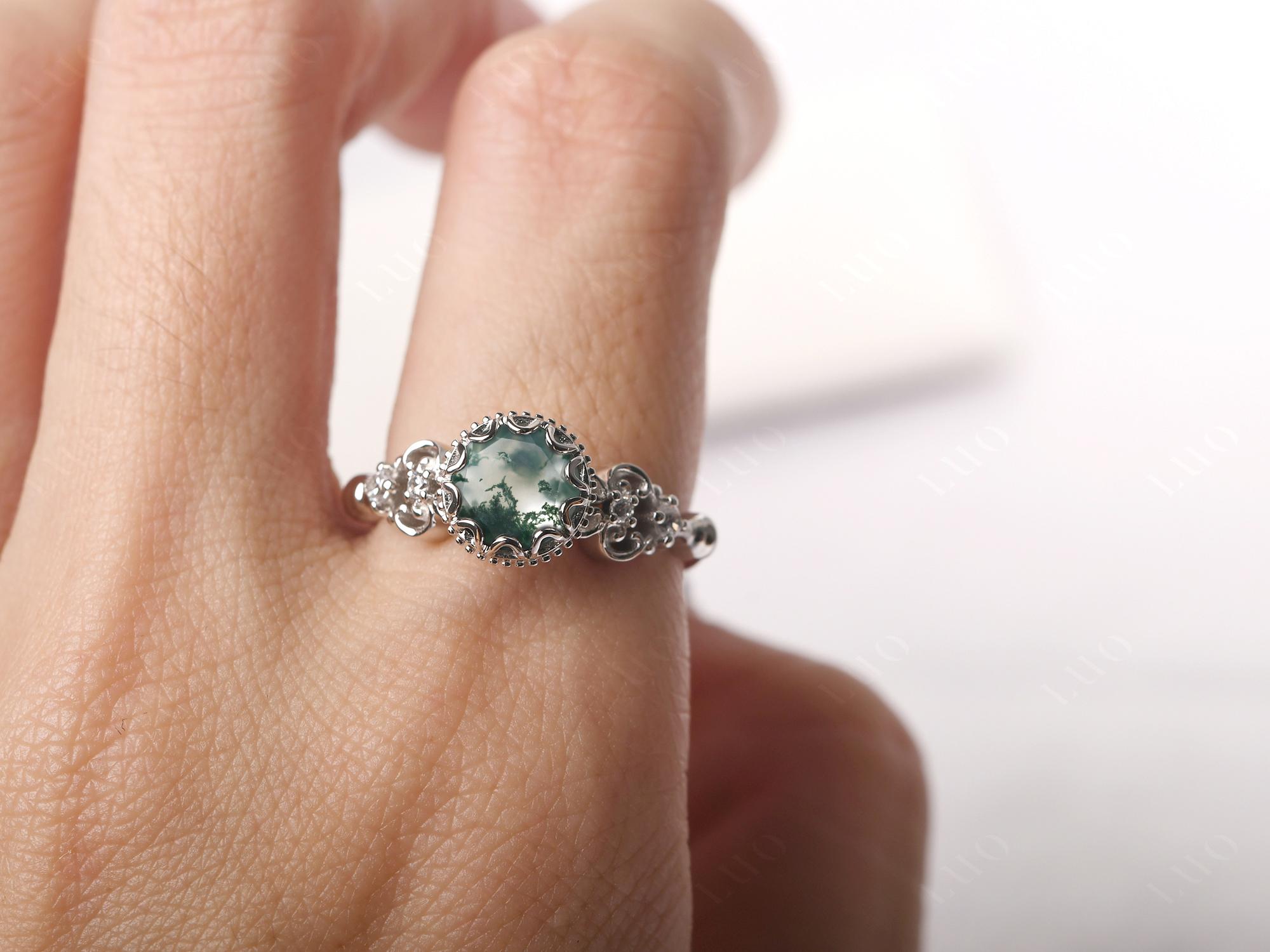 Art Deco Vintage Inspired Moss Agate Ring - LUO Jewelry