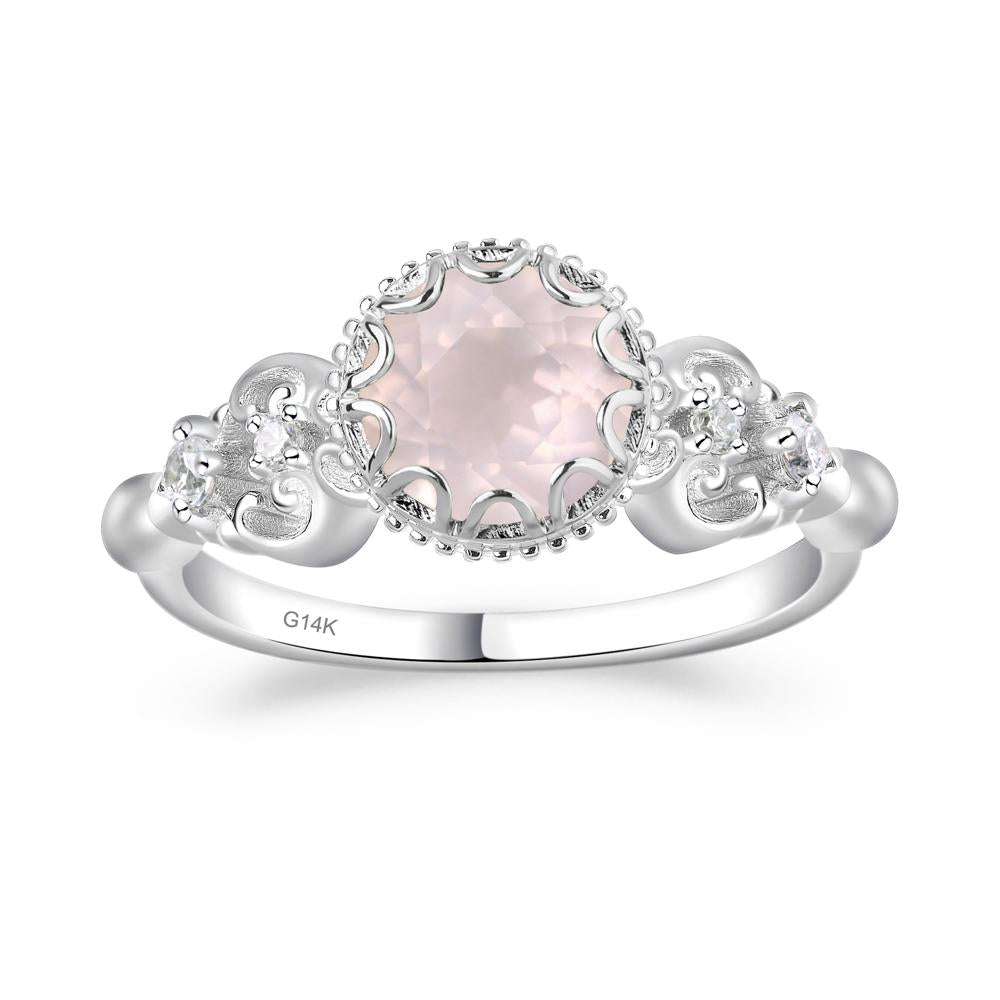 Art Deco Vintage Inspired Rose Quartz Ring - LUO Jewelry #metal_14k white gold
