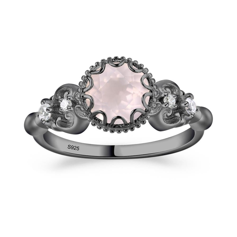Art Deco Vintage Inspired Rose Quartz Ring - LUO Jewelry #metal_black finish sterling silver