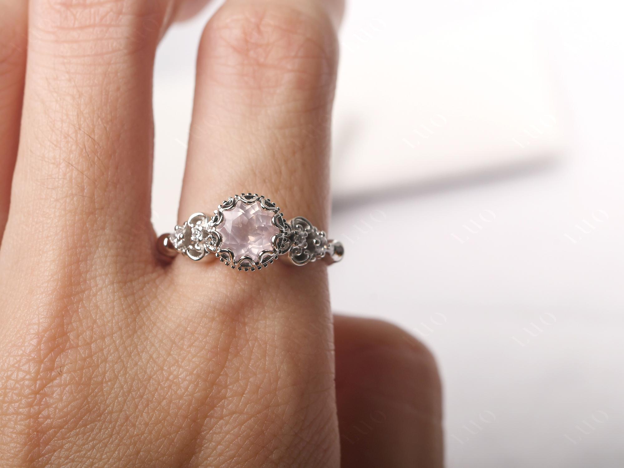 Art Deco Vintage Inspired Rose Quartz Ring - LUO Jewelry
