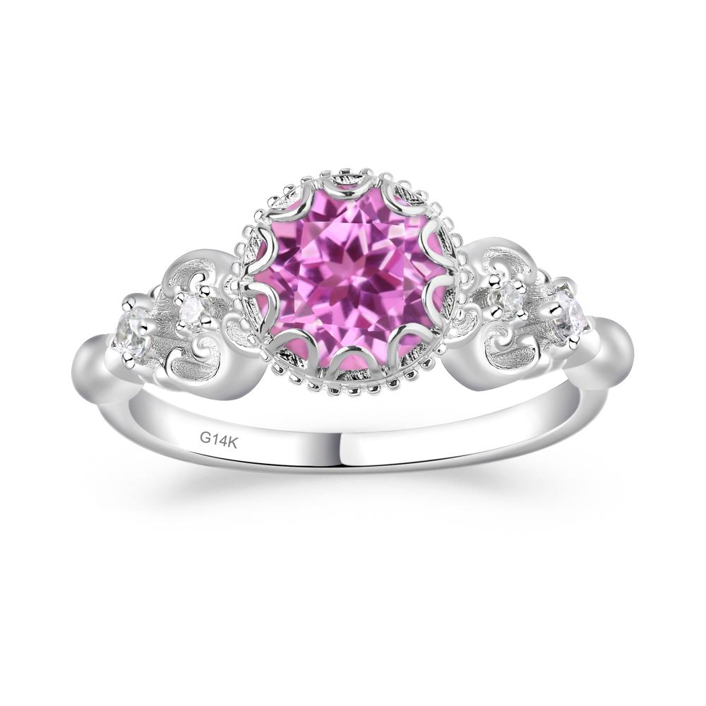 Art Deco Vintage Inspired Lab Created Pink Sapphire Ring - LUO Jewelry #metal_14k white gold