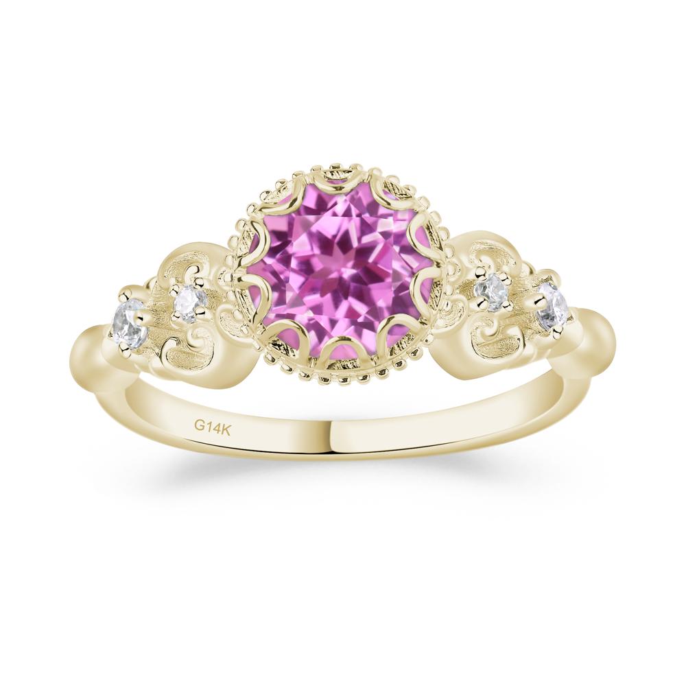 Art Deco Vintage Inspired Lab Created Pink Sapphire Ring - LUO Jewelry #metal_14k yellow gold