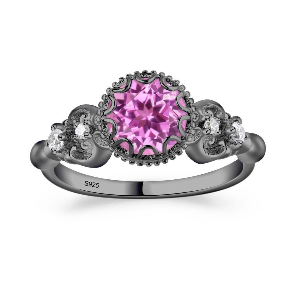 Art Deco Vintage Inspired Lab Created Pink Sapphire Ring - LUO Jewelry #metal_black finish sterling silver