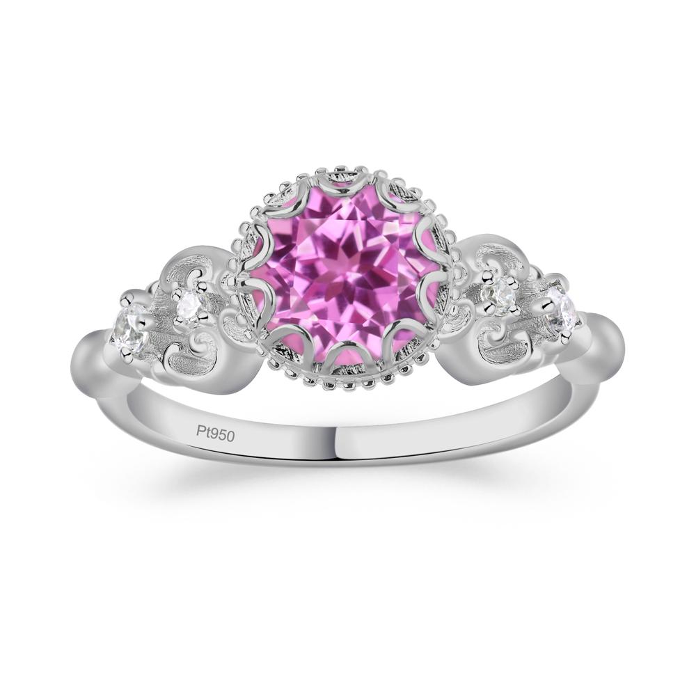 Art Deco Vintage Inspired Lab Created Pink Sapphire Ring - LUO Jewelry #metal_platinum