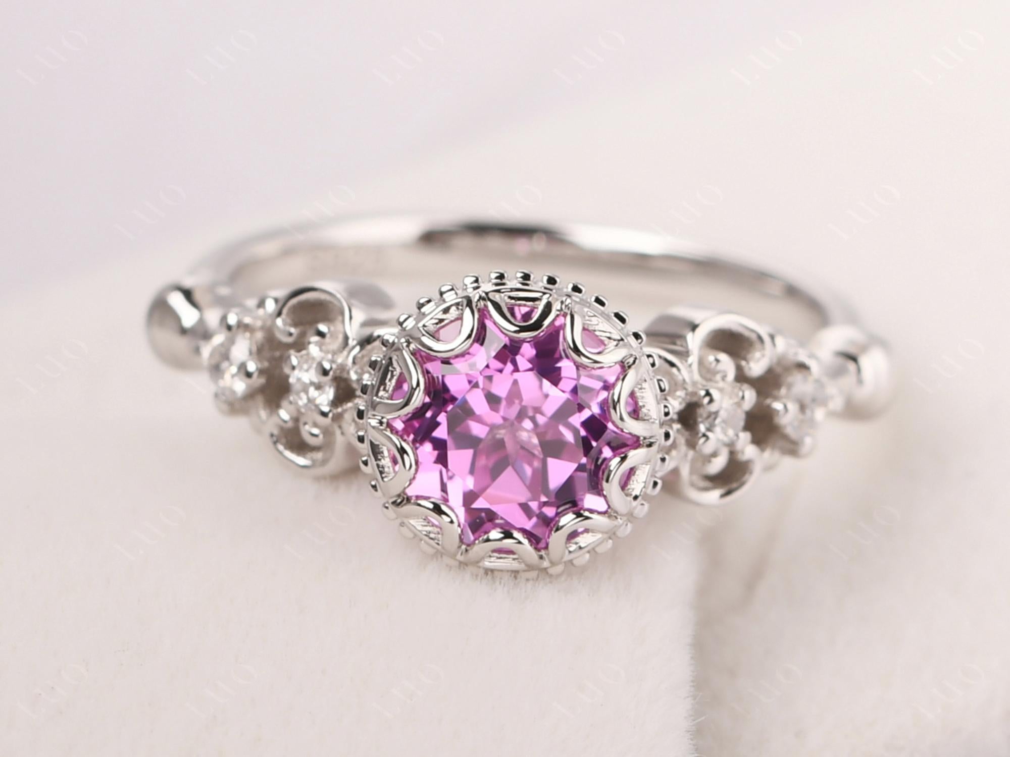 Art Deco Vintage Inspired Lab Created Pink Sapphire Ring - LUO Jewelry