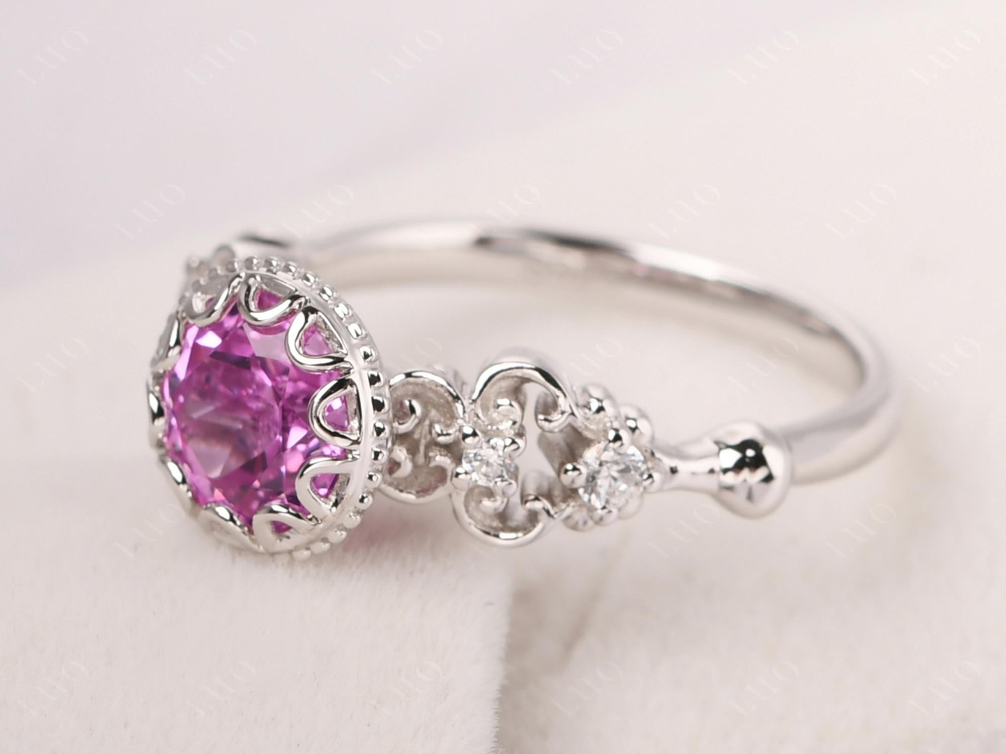 Art Deco Vintage Inspired Lab Created Pink Sapphire Ring - LUO Jewelry