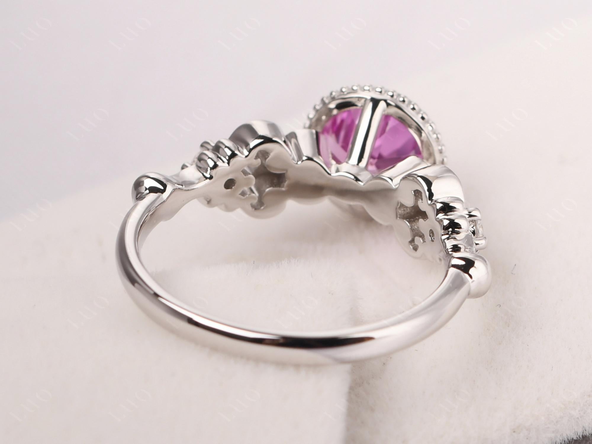 Art Deco Vintage Inspired Lab Created Pink Sapphire Ring - LUO Jewelry