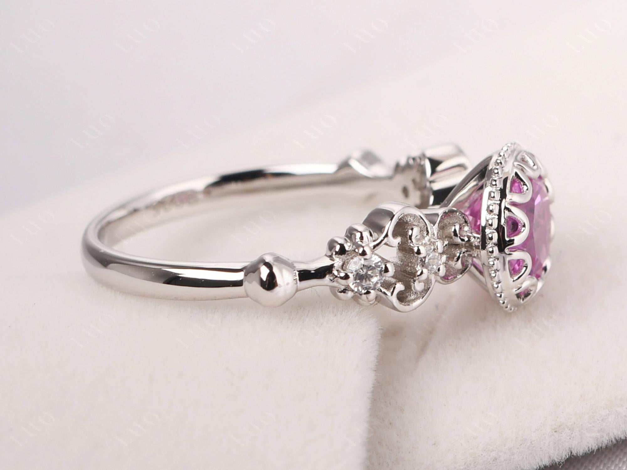 Art Deco Vintage Inspired Lab Created Pink Sapphire Ring - LUO Jewelry
