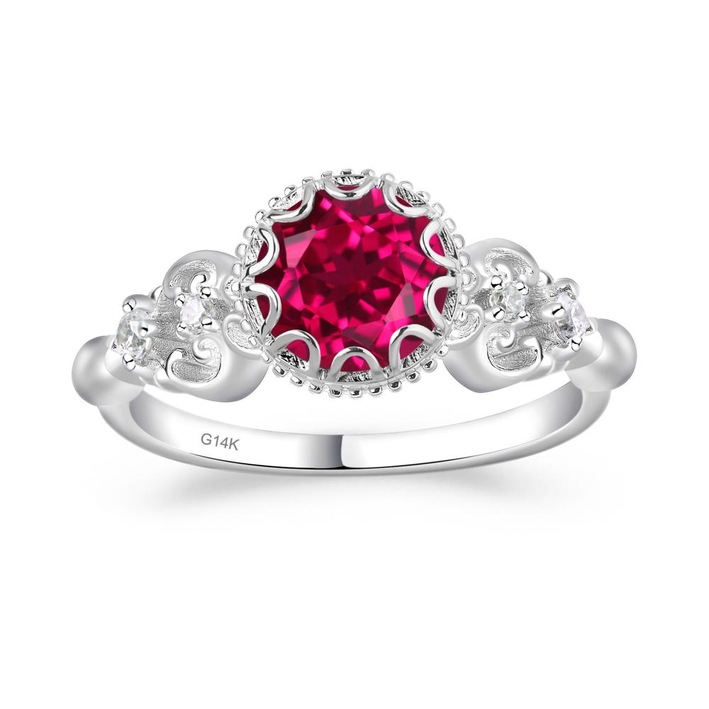 Art Deco Vintage Inspired Lab Grown Ruby Ring - LUO Jewelry #metal_14k white gold