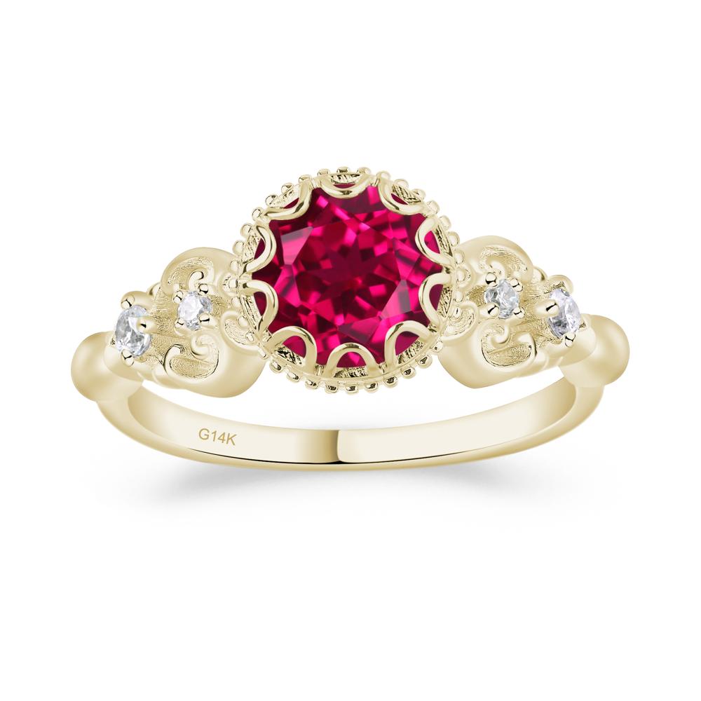 Art Deco Vintage Inspired Lab Grown Ruby Ring - LUO Jewelry #metal_14k yellow gold
