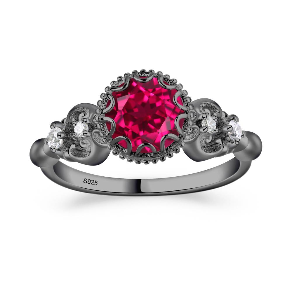 Art Deco Vintage Inspired Lab Grown Ruby Ring - LUO Jewelry #metal_black finish sterling silver