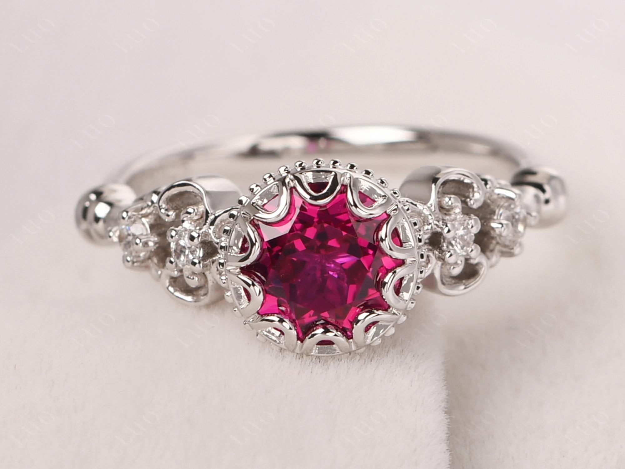 Art Deco Vintage Inspired Lab Grown Ruby Ring - LUO Jewelry