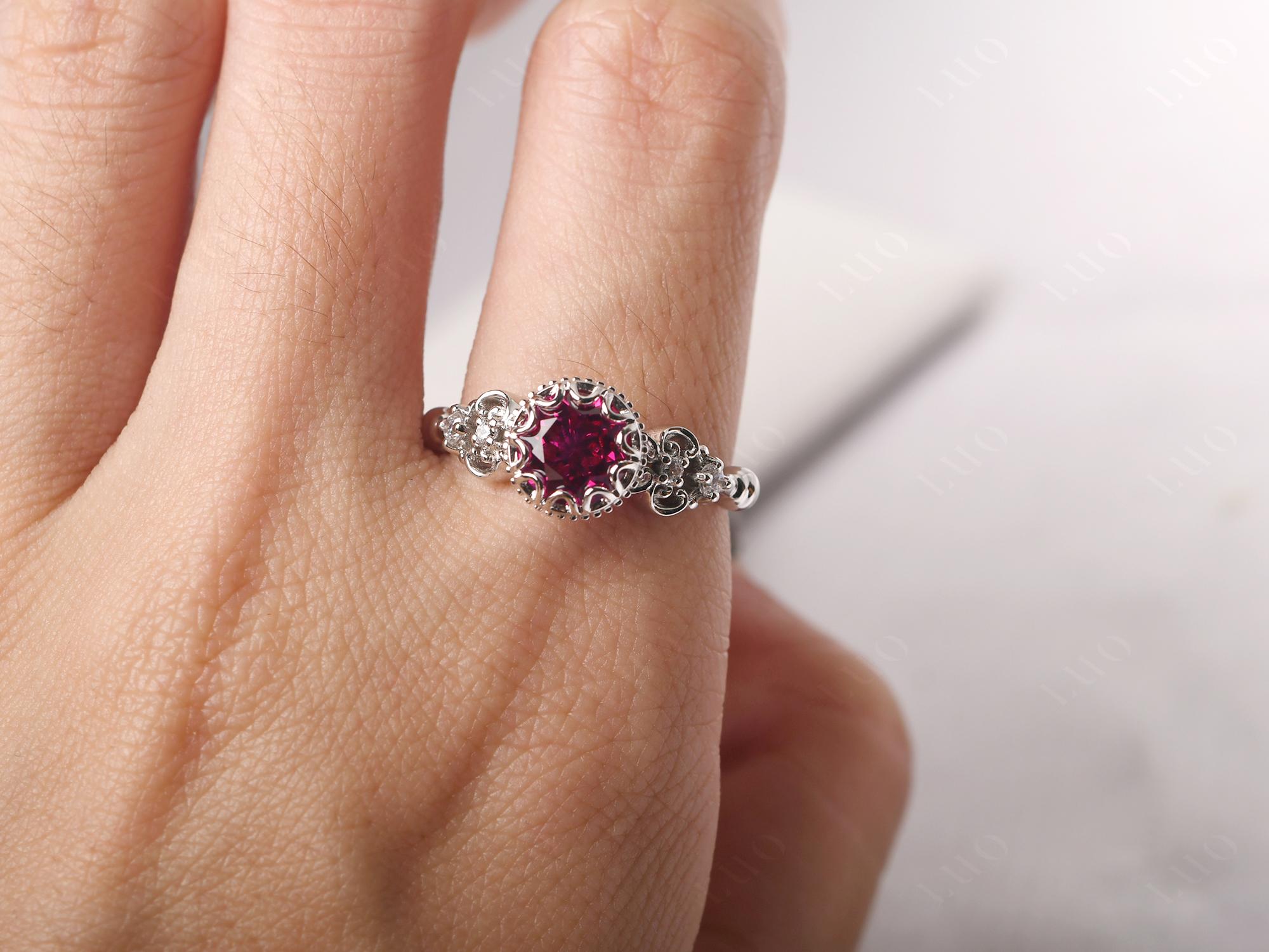 Art Deco Vintage Inspired Lab Grown Ruby Ring - LUO Jewelry