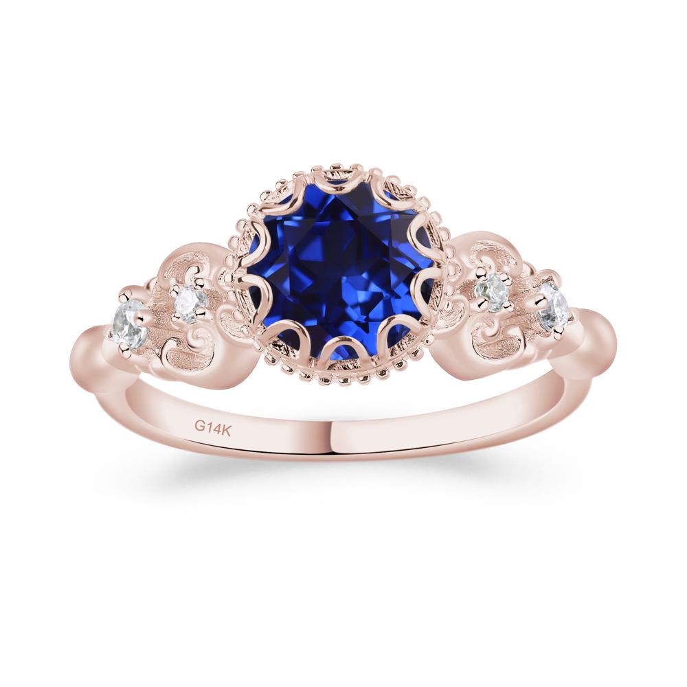 Art Deco Vintage Inspired Lab Created Sapphire Ring - LUO Jewelry #metal_14k rose gold