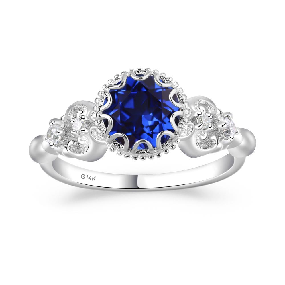 Art Deco Vintage Inspired Lab Created Sapphire Ring - LUO Jewelry #metal_14k white gold