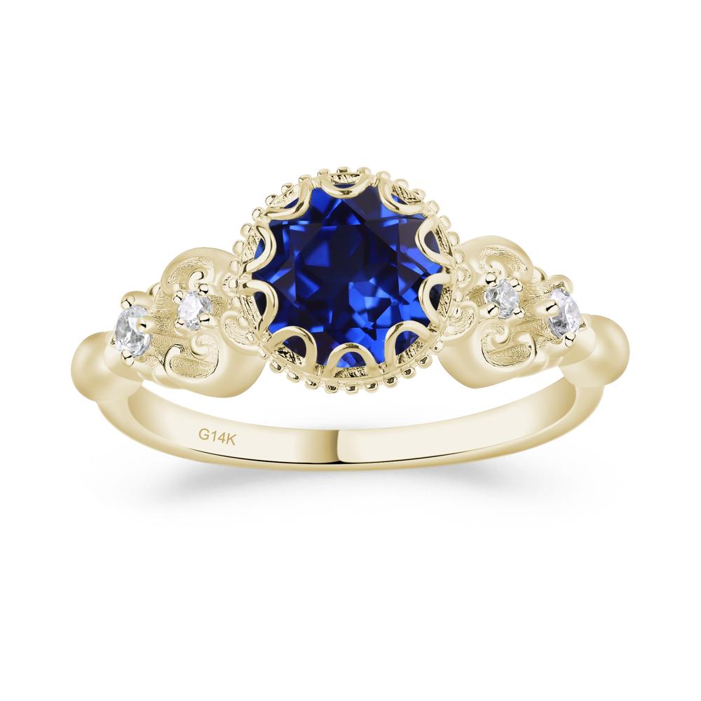 Art Deco Vintage Inspired Lab Created Sapphire Ring - LUO Jewelry #metal_14k yellow gold