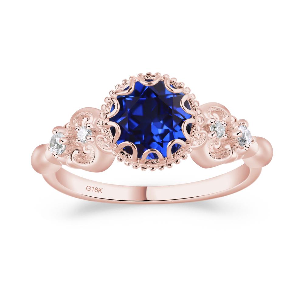 Art Deco Vintage Inspired Lab Created Sapphire Ring - LUO Jewelry #metal_18k rose gold