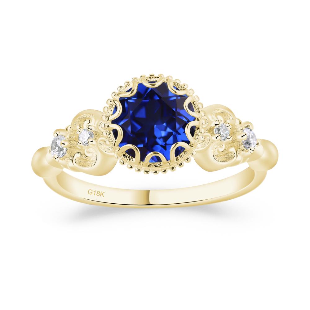 Art Deco Vintage Inspired Lab Created Sapphire Ring - LUO Jewelry #metal_18k yellow gold