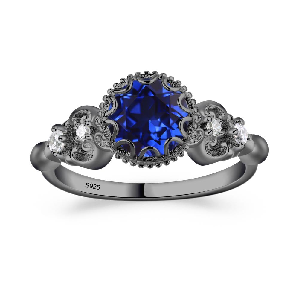 Art Deco Vintage Inspired Lab Created Sapphire Ring - LUO Jewelry #metal_black finish sterling silver