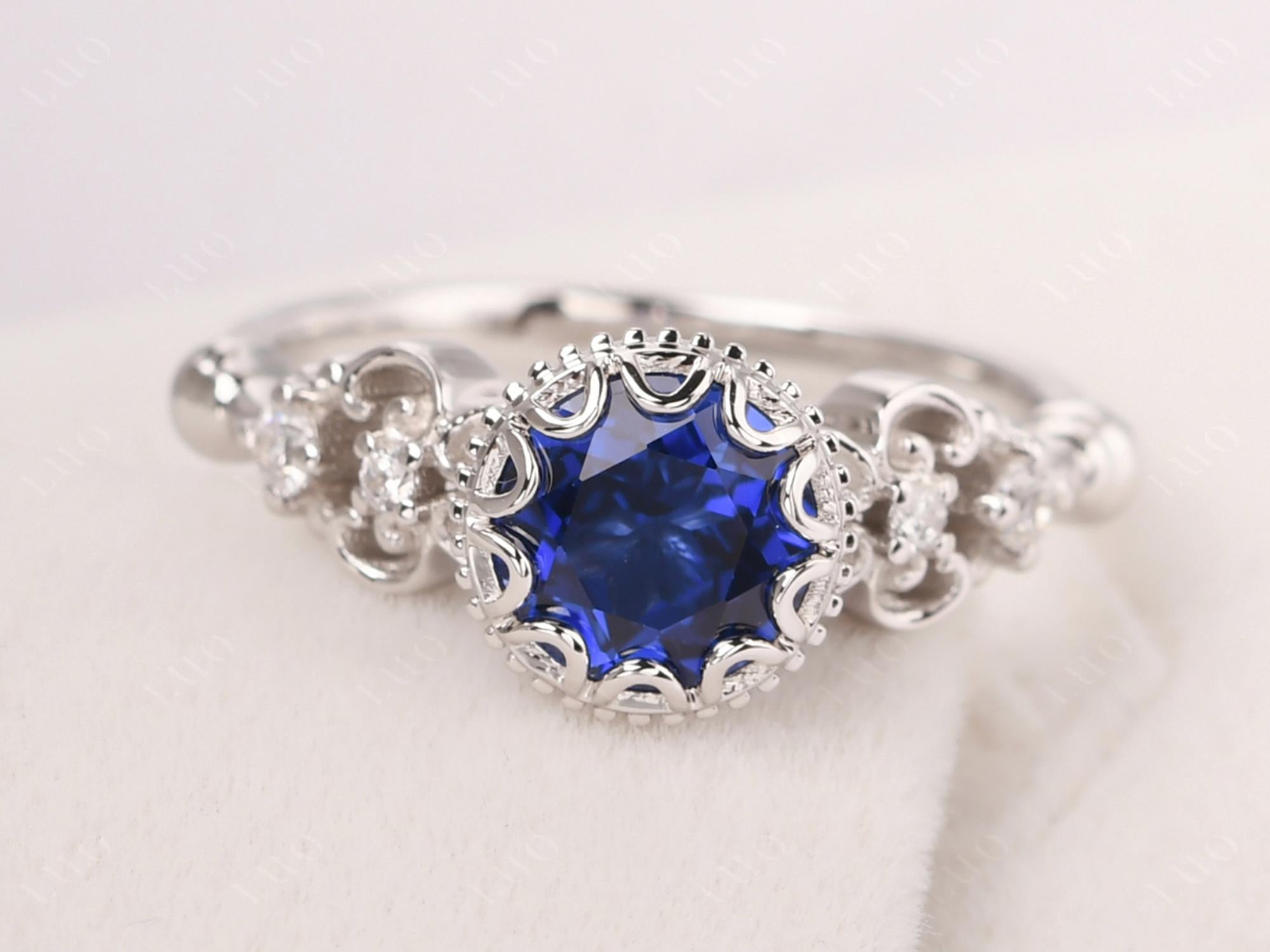 Art Deco Vintage Inspired Lab Created Sapphire Ring - LUO Jewelry