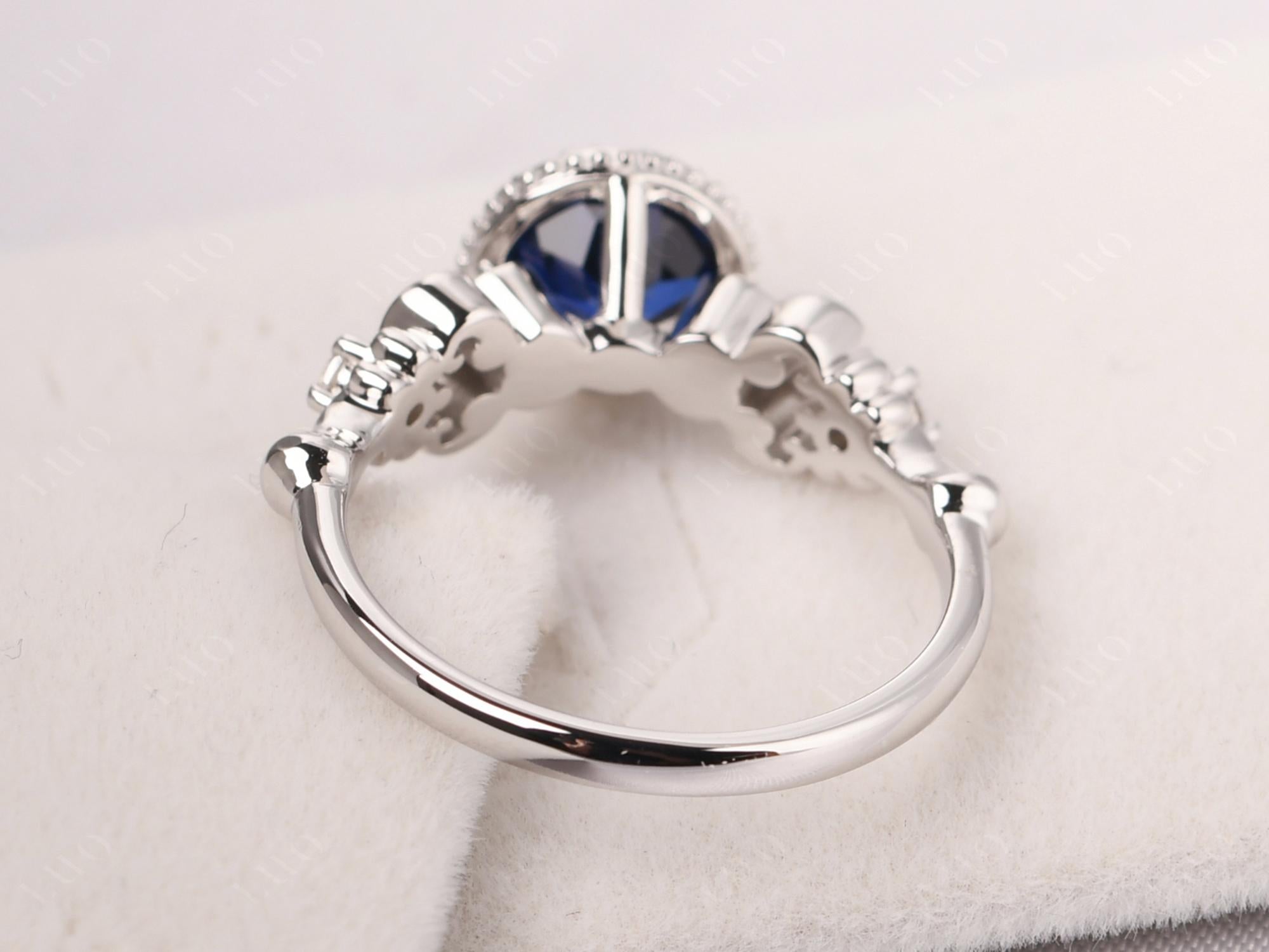 Art Deco Vintage Inspired Lab Created Sapphire Ring - LUO Jewelry