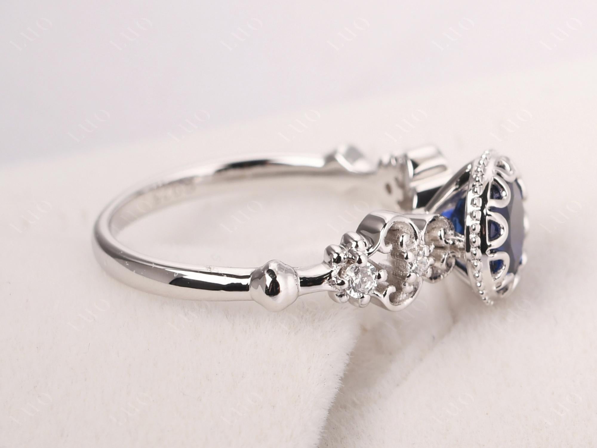 Art Deco Vintage Inspired Lab Created Sapphire Ring - LUO Jewelry