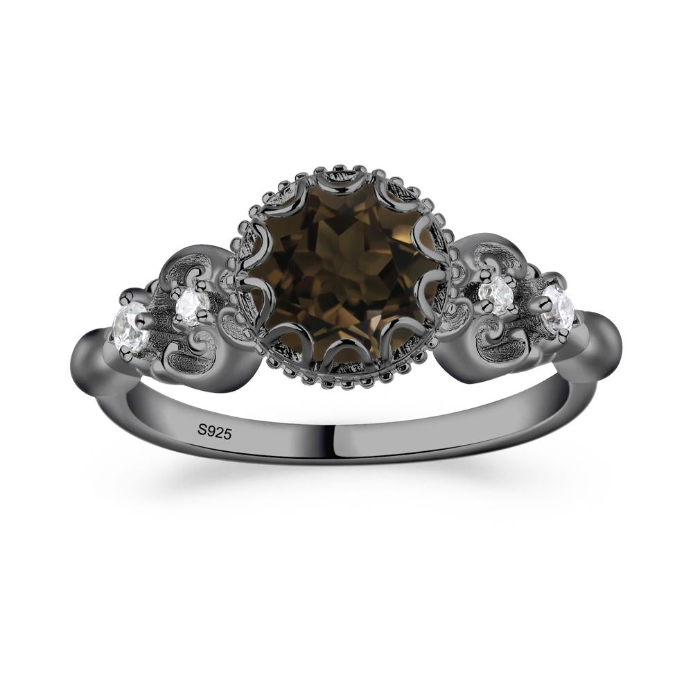 Art Deco Vintage Inspired Smoky Quartz Ring - LUO Jewelry #metal_black finish sterling silver