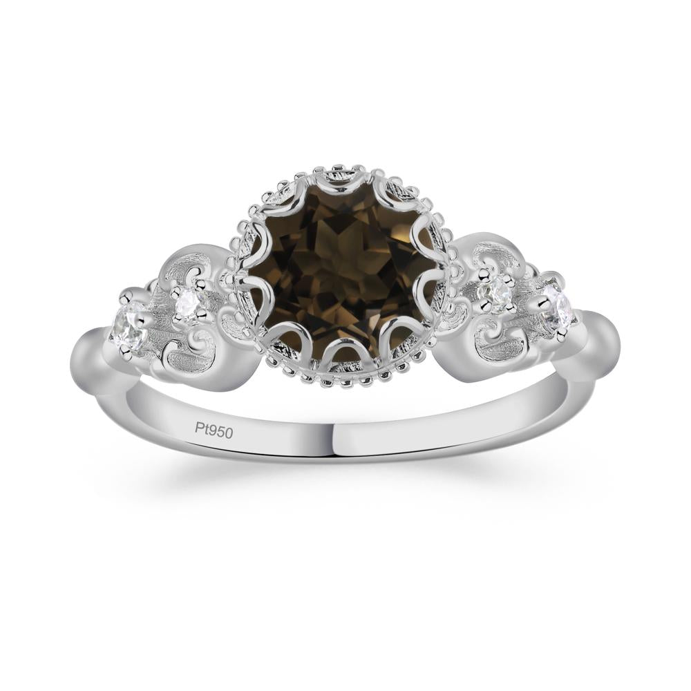 Art Deco Vintage Inspired Smoky Quartz Ring - LUO Jewelry #metal_platinum