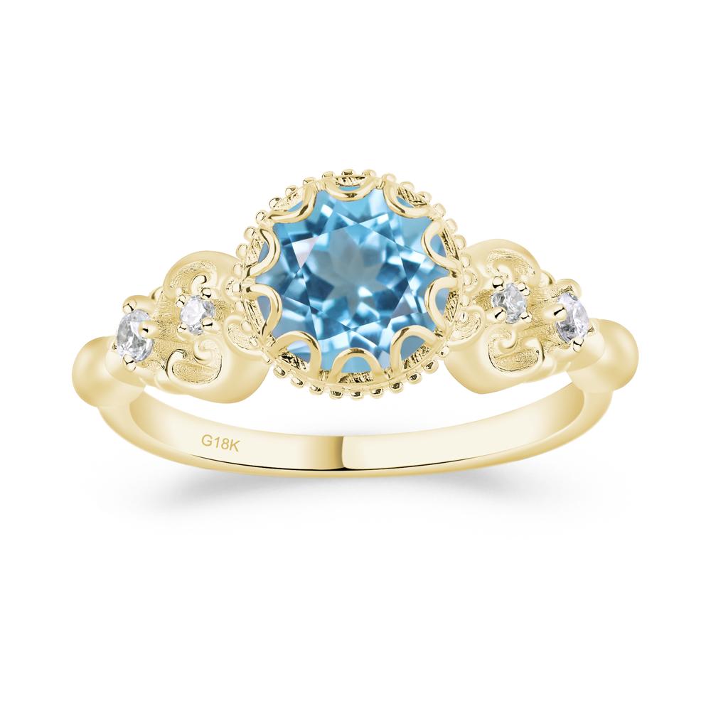 Art Deco Vintage Inspired Swiss Blue Topaz Ring - LUO Jewelry #metal_18k yellow gold