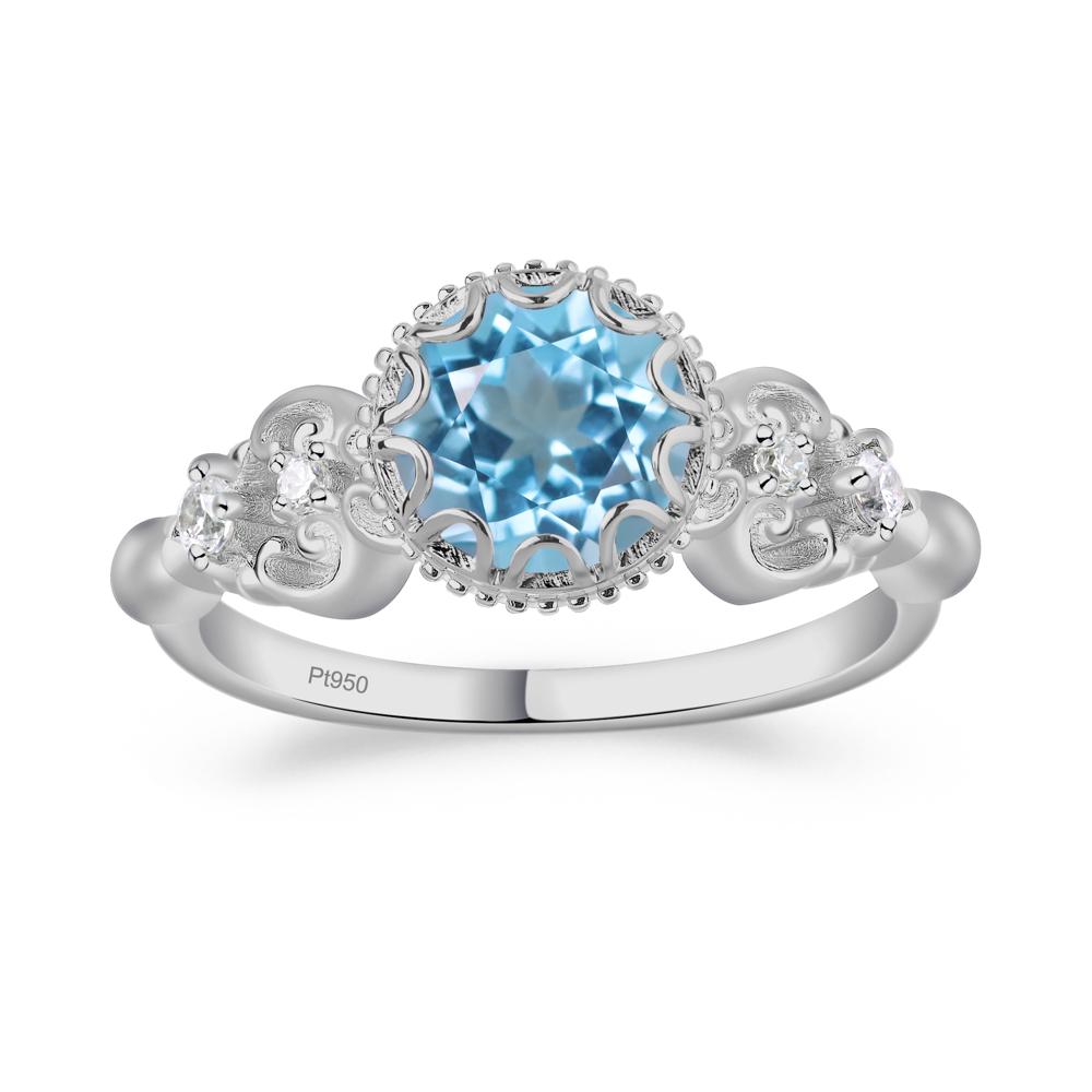 Art Deco Vintage Inspired Swiss Blue Topaz Ring - LUO Jewelry #metal_platinum