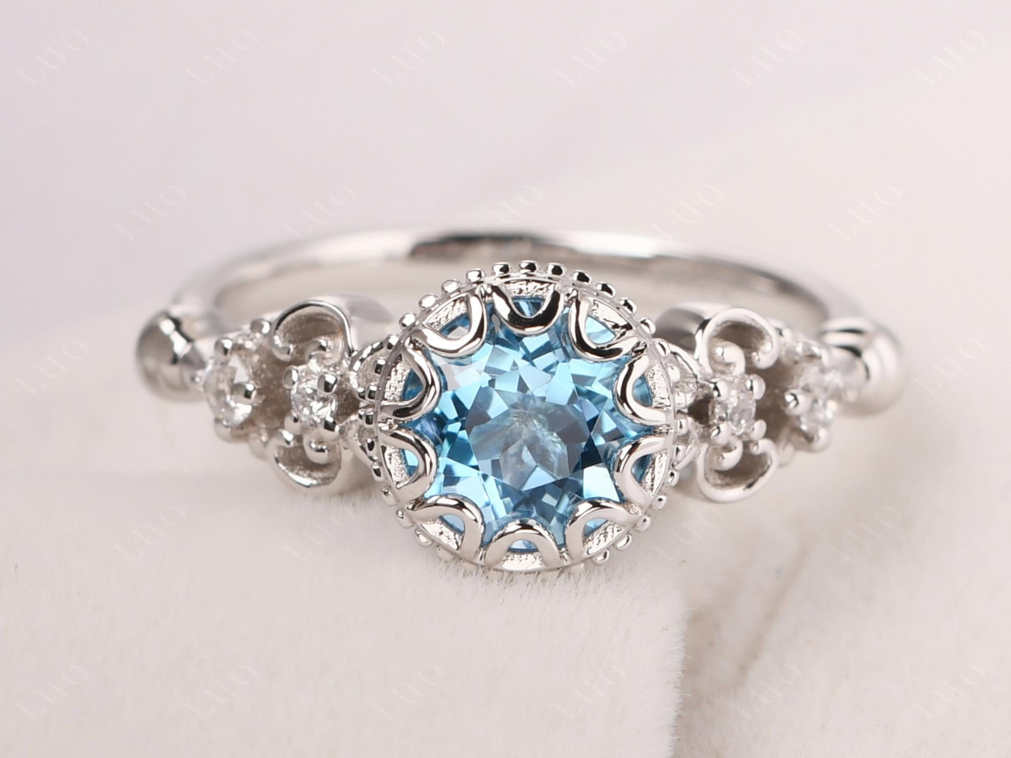 Art Deco Vintage Inspired Swiss Blue Topaz Ring - LUO Jewelry
