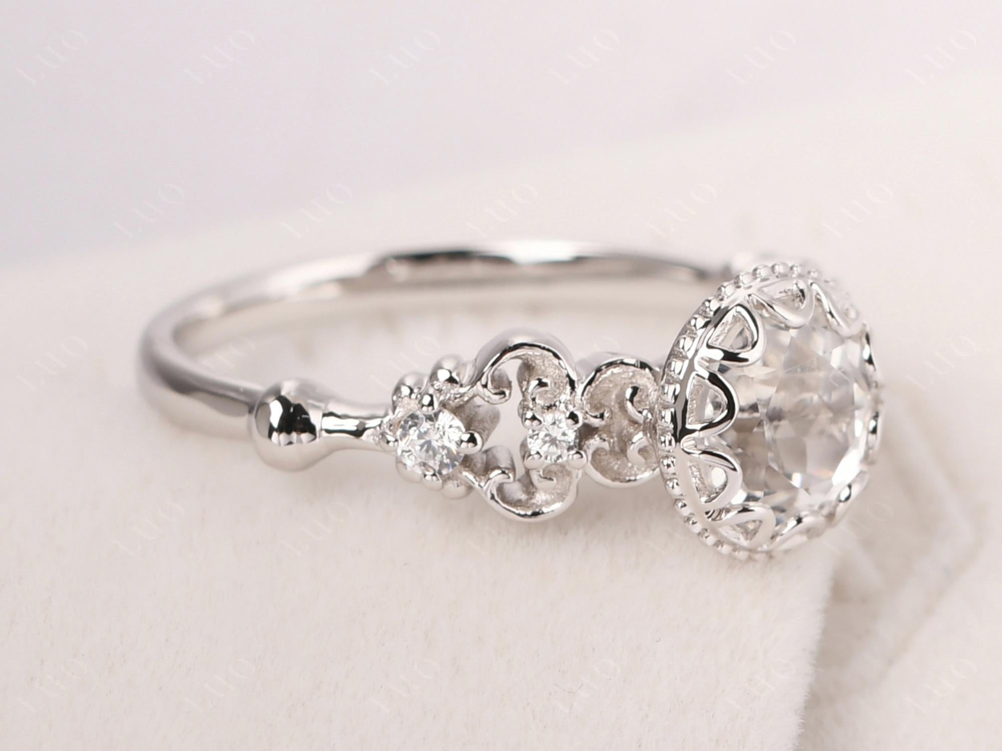 Art Deco Vintage Inspired White Topaz Ring - LUO Jewelry