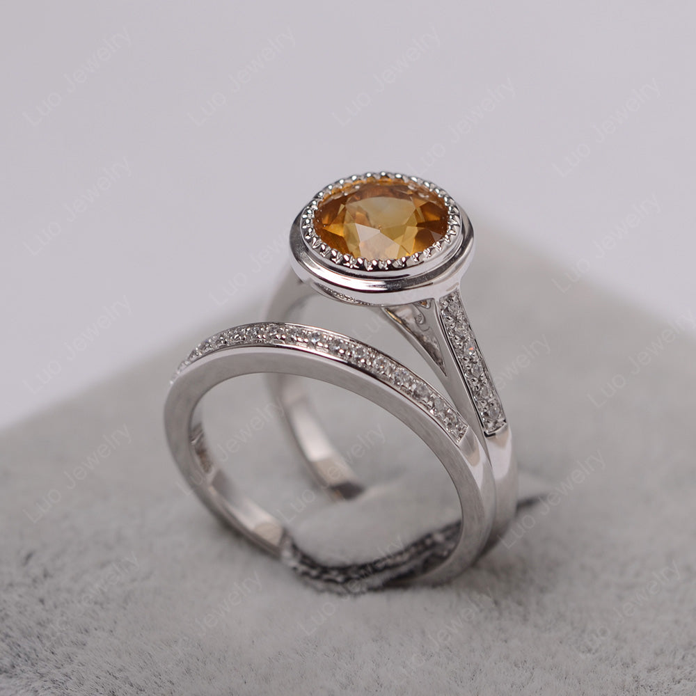 Vintage Citrine Bridal Ring Bezel Set Silver - LUO Jewelry