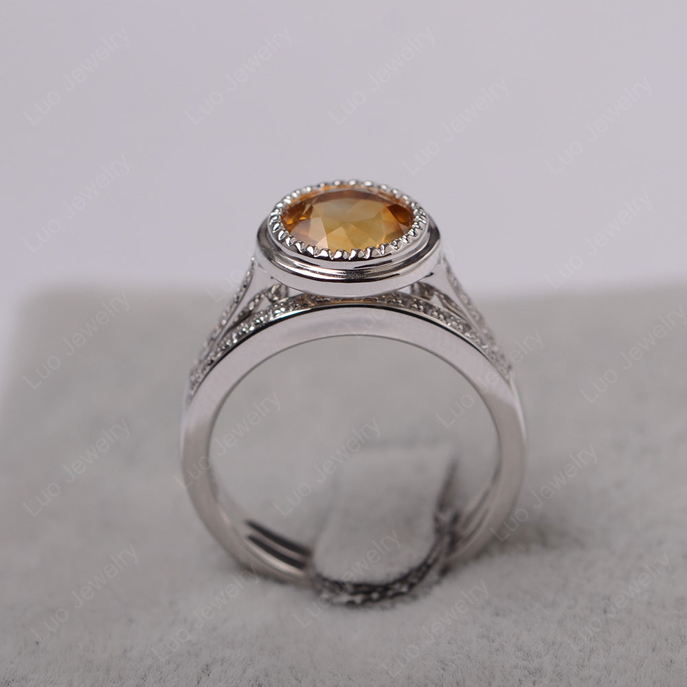 Vintage Citrine Bridal Ring Bezel Set Silver - LUO Jewelry