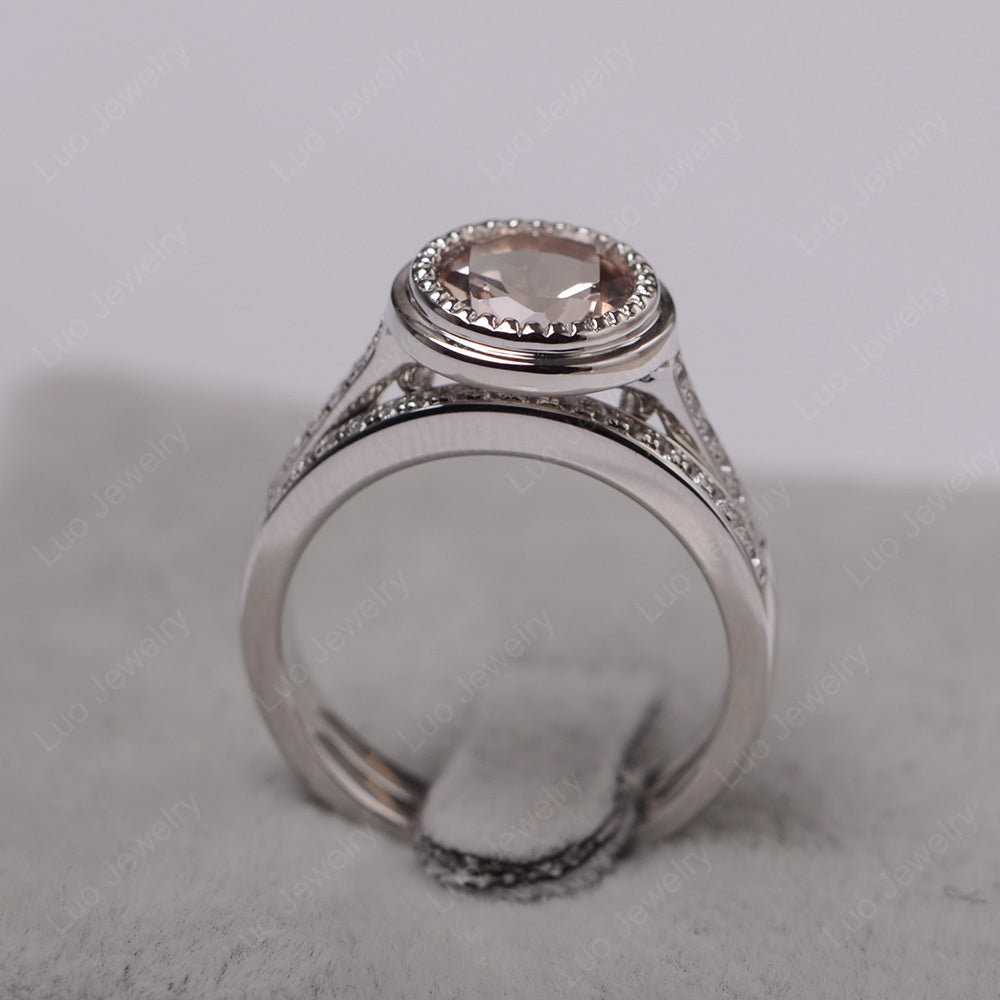 Vintage Morganite Bridal Ring Bezel Set Silver - LUO Jewelry