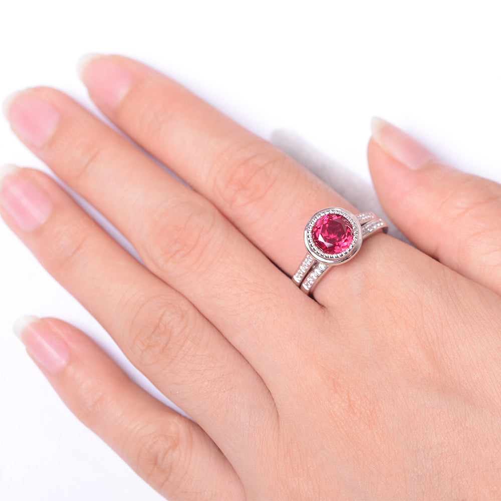 Vintage Ruby Bridal Ring Bezel Set Silver - LUO Jewelry