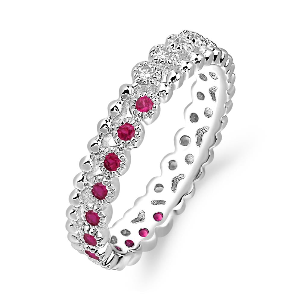 Vintage Inspired Cubic Zirconia and Ruby Eternity Ring - LUO Jewelry #metal_14k white gold