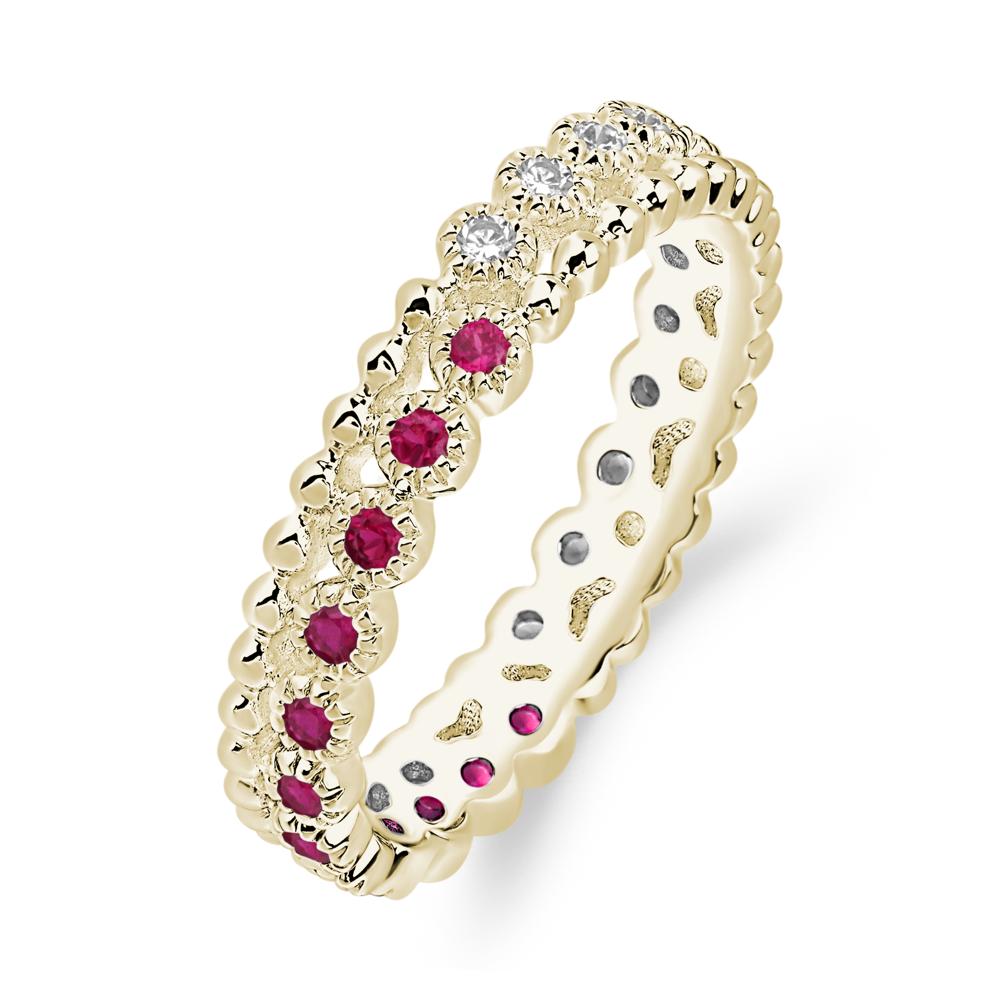 Vintage Inspired Cubic Zirconia and Ruby Eternity Ring - LUO Jewelry #metal_14k yellow gold