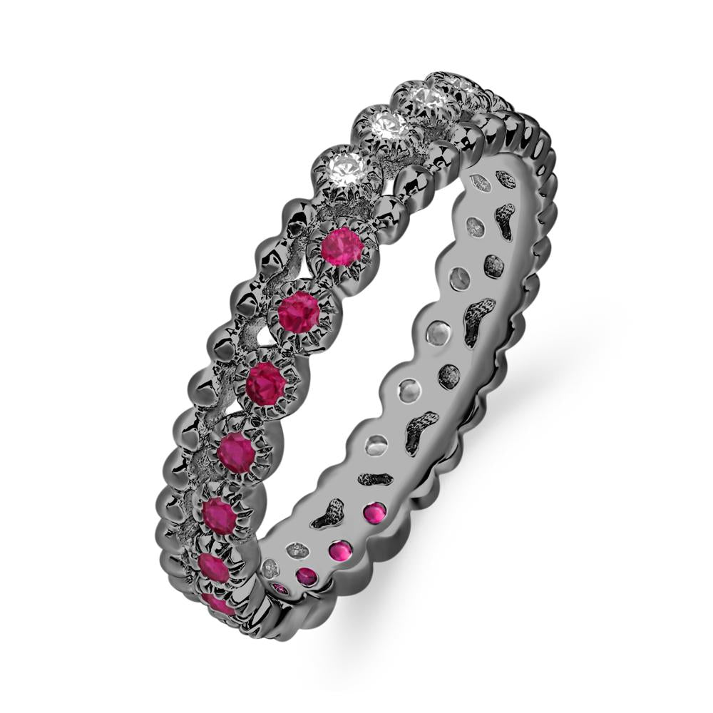 Vintage Inspired Cubic Zirconia and Ruby Eternity Ring - LUO Jewelry #metal_black finish sterling silver