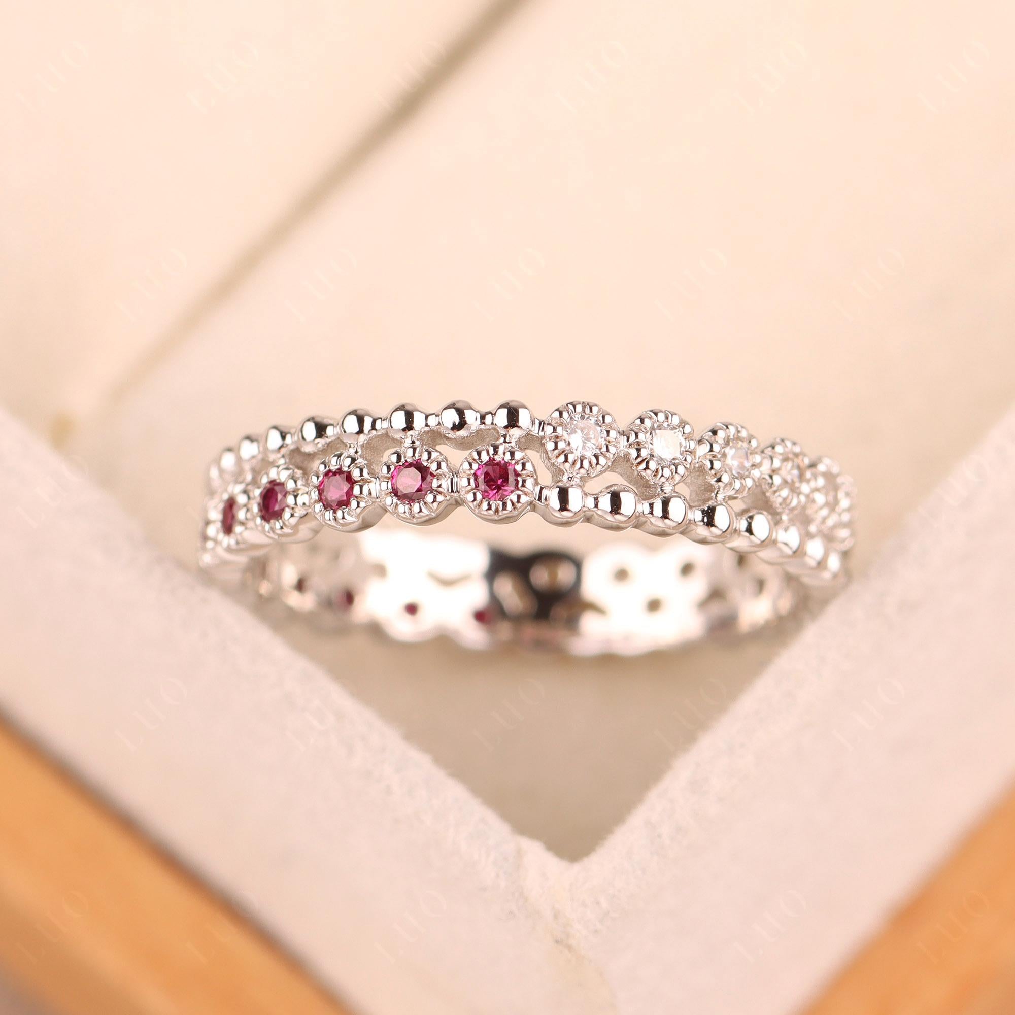 Vintage Inspired Cubic Zirconia and Ruby Eternity Ring - LUO Jewelry