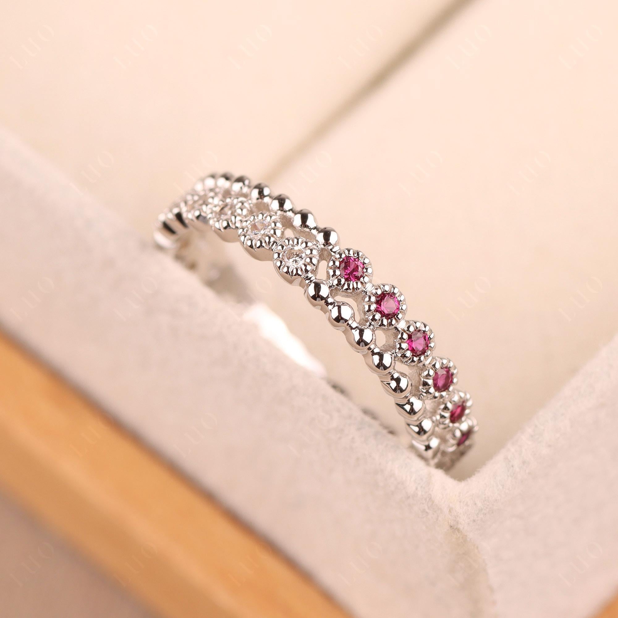 Vintage Inspired Cubic Zirconia and Ruby Eternity Ring - LUO Jewelry