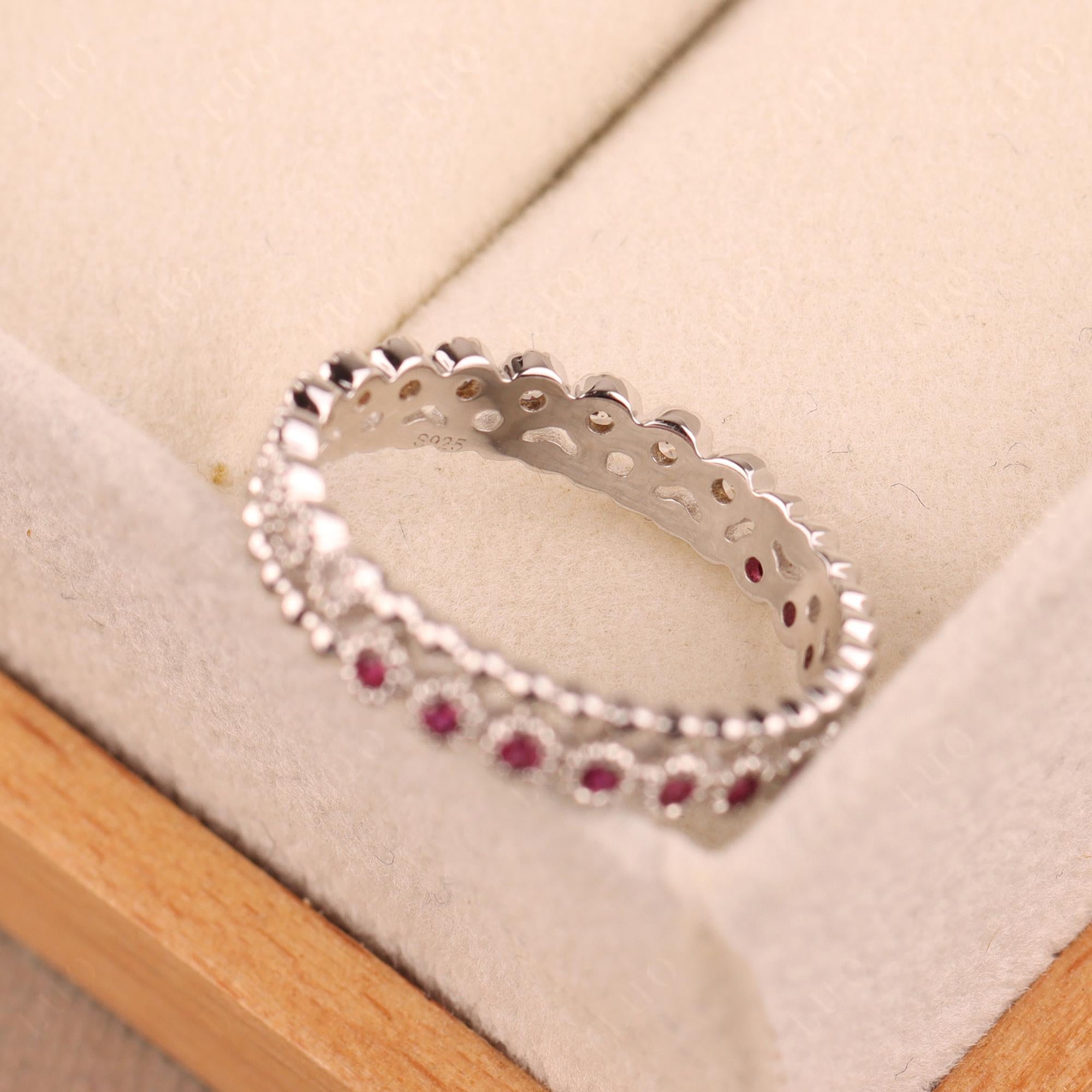 Vintage Inspired Cubic Zirconia and Ruby Eternity Ring - LUO Jewelry