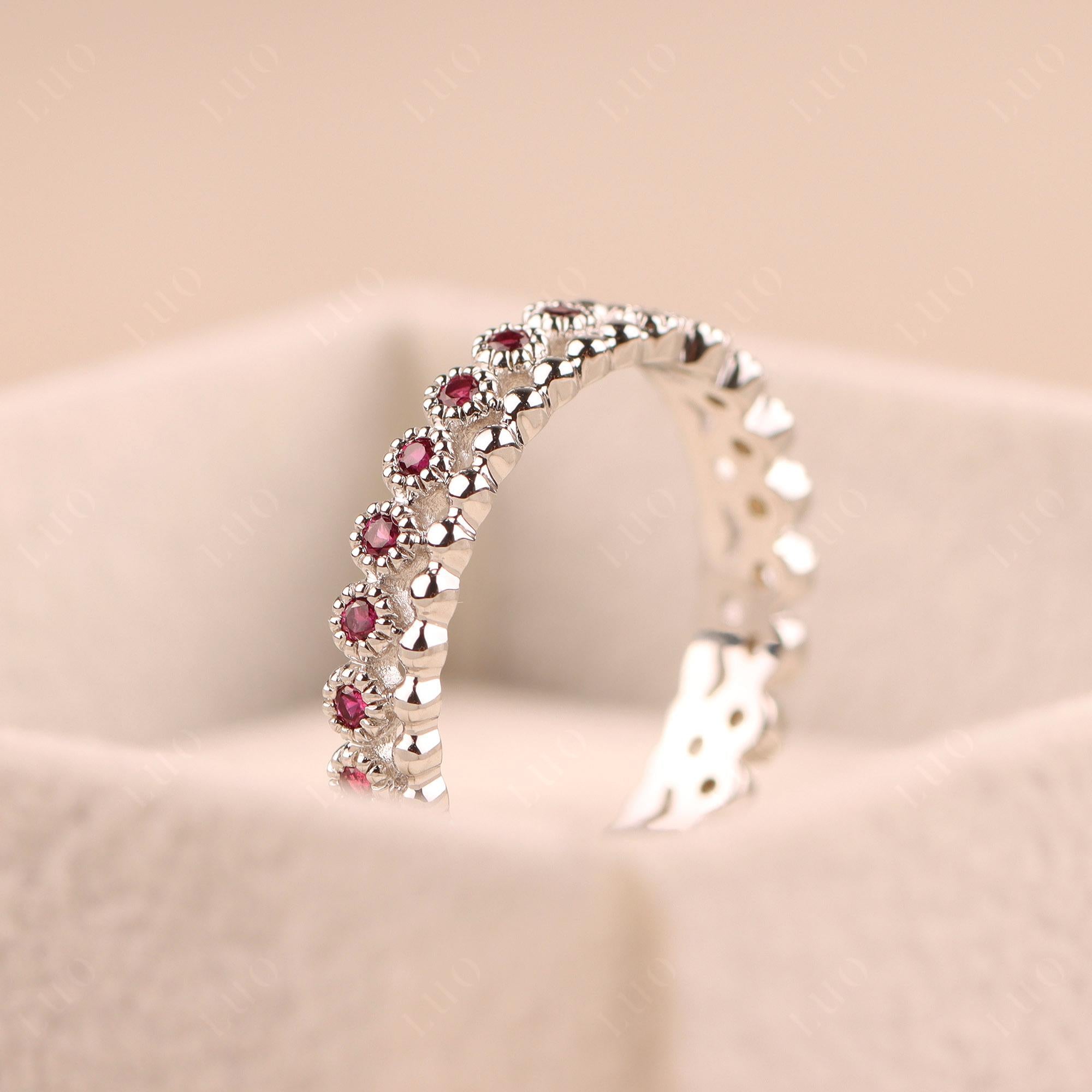 Vintage Inspired Cubic Zirconia and Ruby Eternity Ring - LUO Jewelry