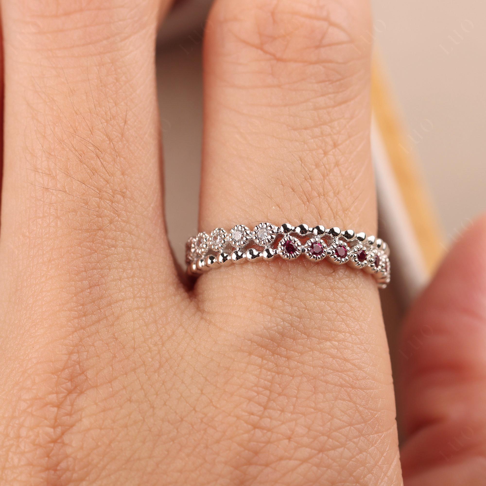 Vintage Inspired Cubic Zirconia and Ruby Eternity Ring - LUO Jewelry