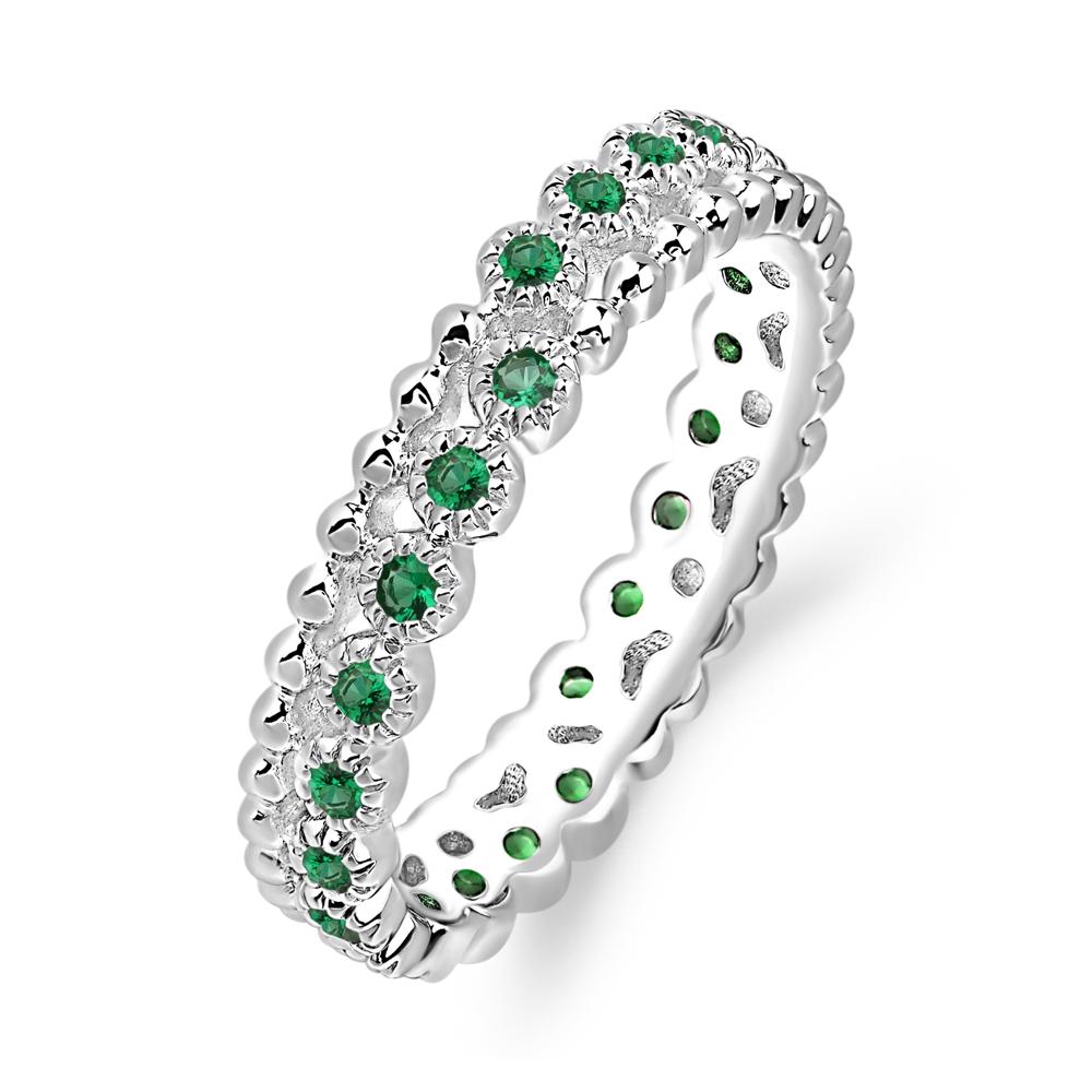 Vintage Inspired Lab Emerald Eternity Ring - LUO Jewelry #metal_14k white gold