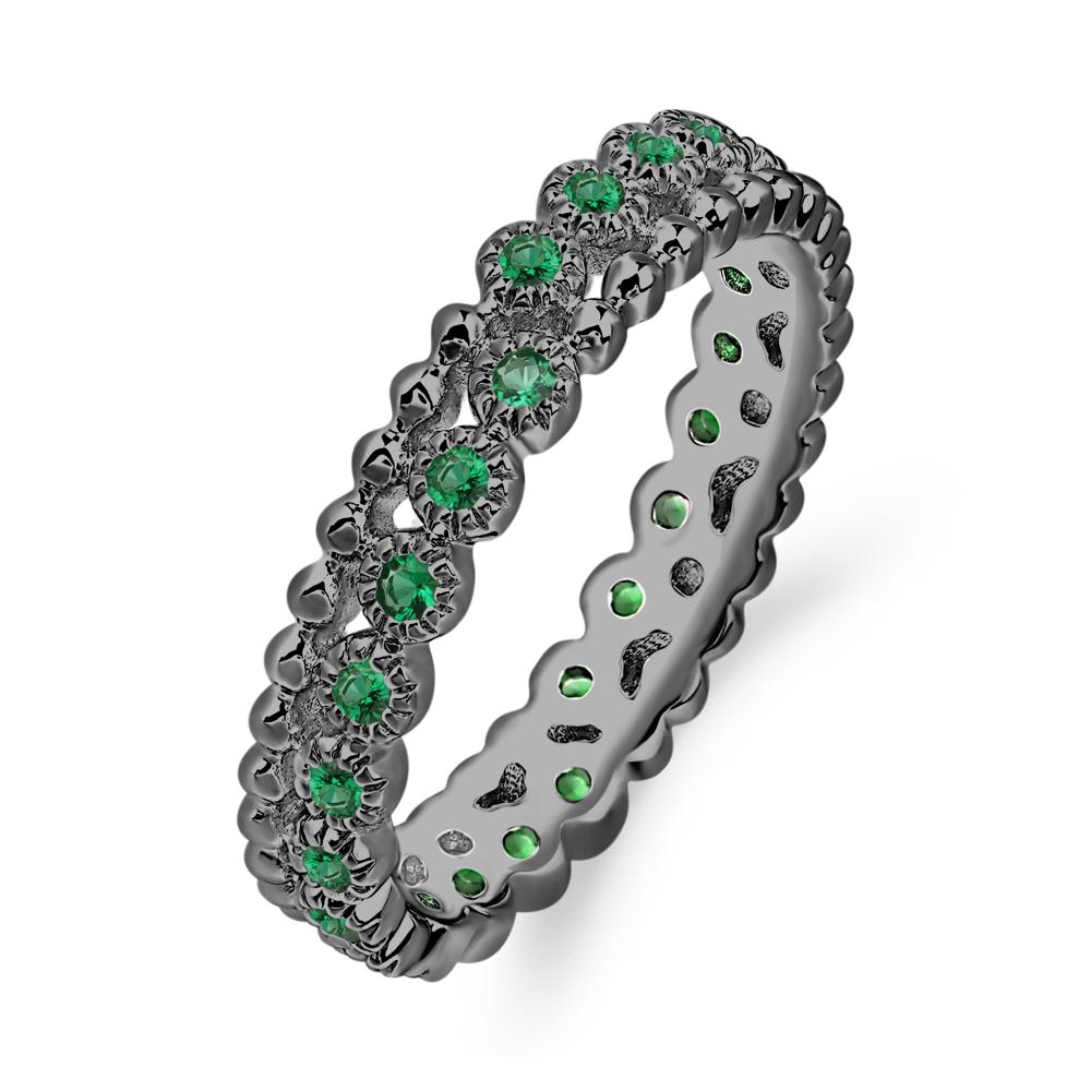 Vintage Inspired Lab Emerald Eternity Ring - LUO Jewelry #metal_black finish sterling silver