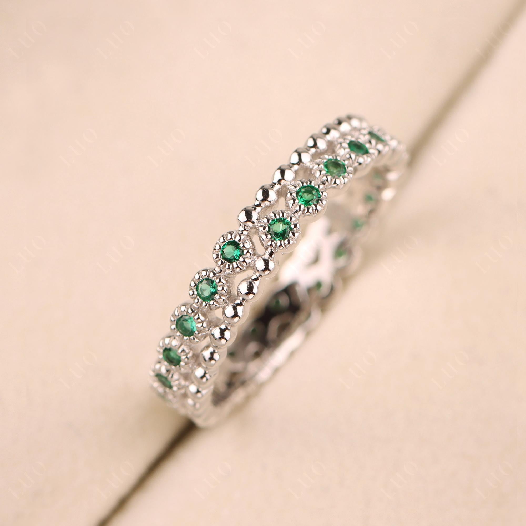 Vintage Inspired Lab Emerald Eternity Ring - LUO Jewelry