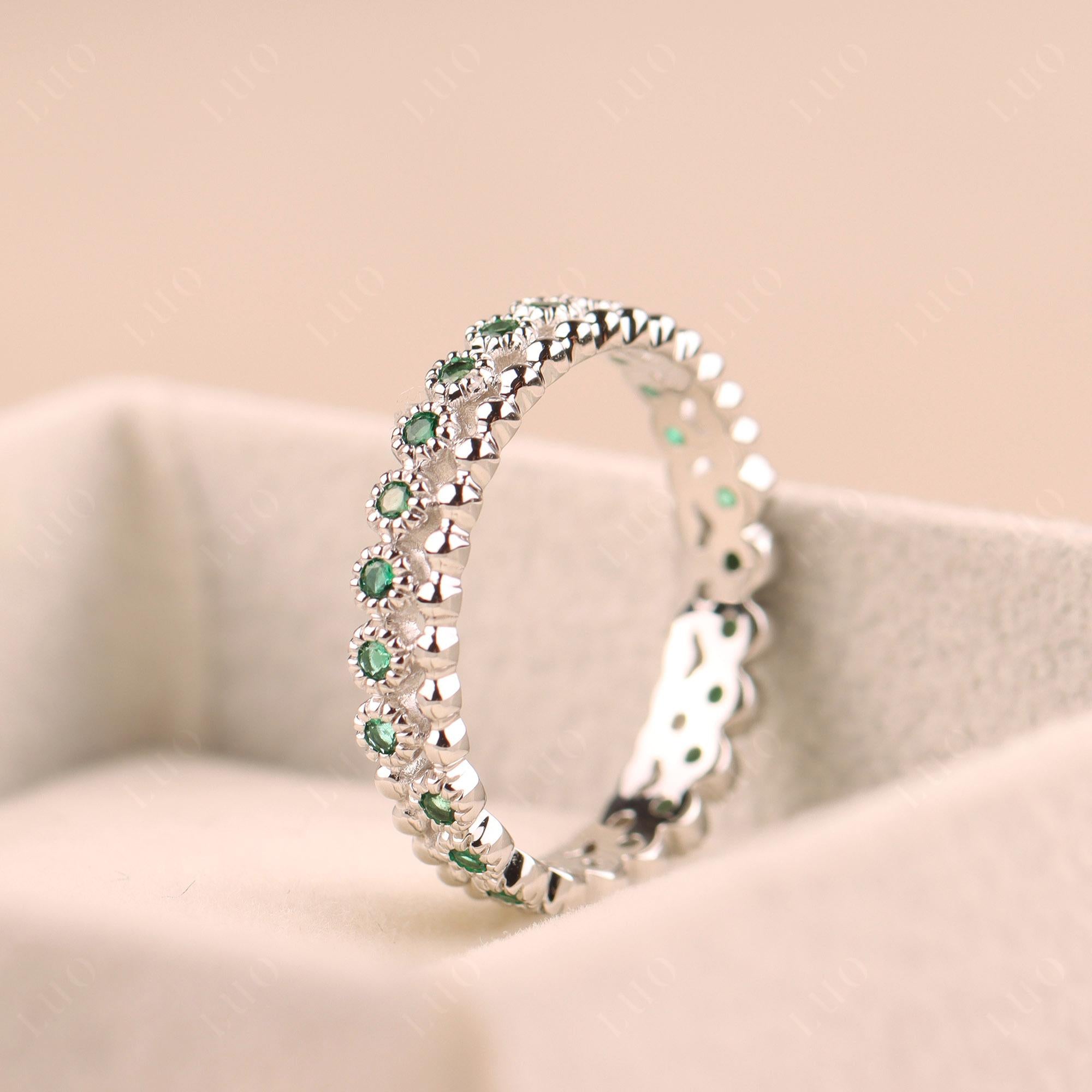 Vintage Inspired Lab Emerald Eternity Ring - LUO Jewelry