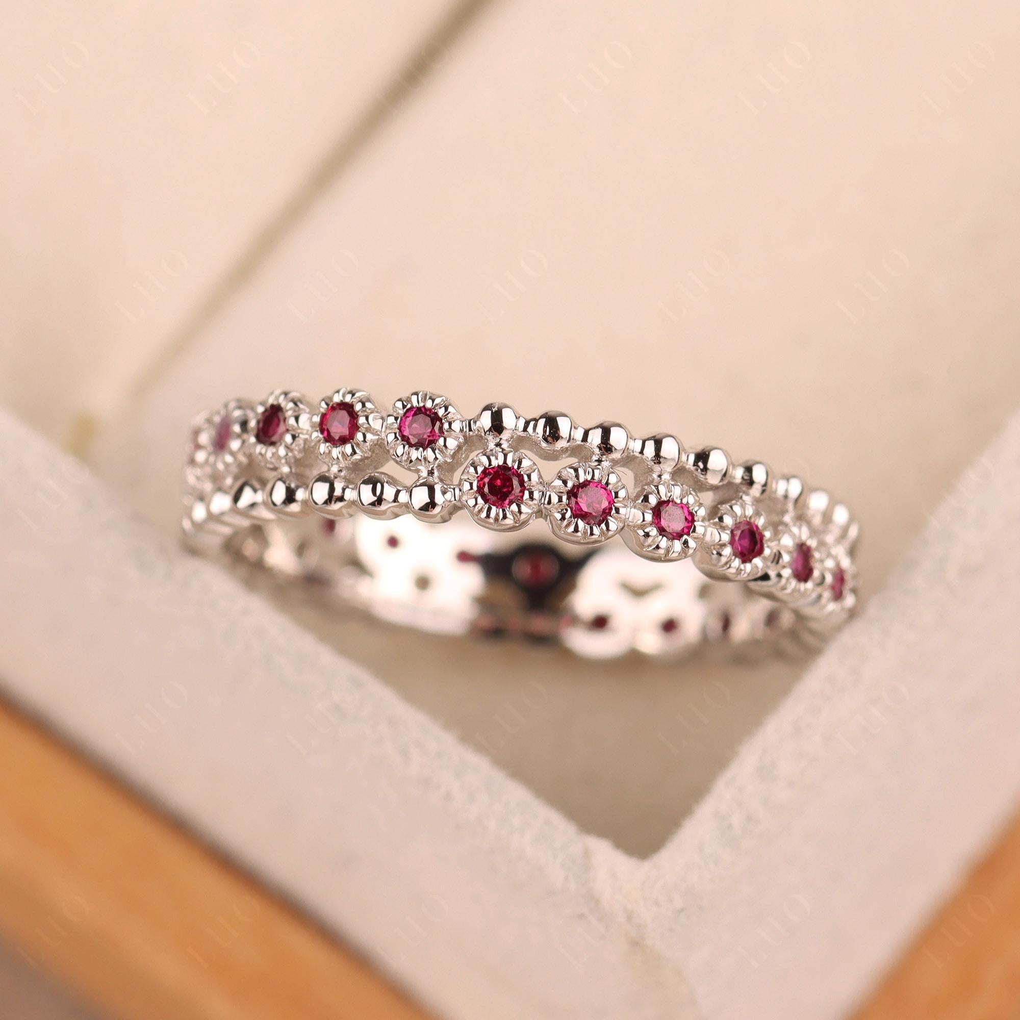 Vintage Inspired Lab Grown Ruby Eternity Ring - LUO Jewelry