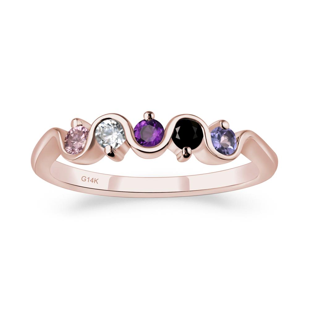Amethyst and Black Spinel and Moissanite and Tanzanite and Tourmaline Band Ring - LUO Jewelry #metal_14k rose gold